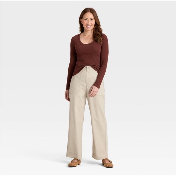 Universal Thread Brown Ribbed scoop neck Top Size Medium - Picture 4 of 8